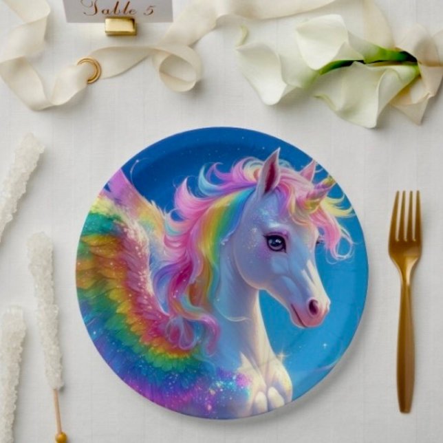 Rainbow Winged Prancing Unicorn Pappteller (Von Creator hochgeladen)