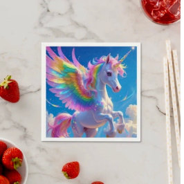 Rainbow Winged Prancing Unicorn Serviette