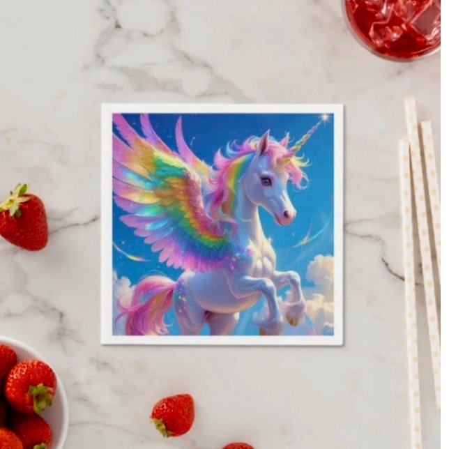 Rainbow Winged Prancing Unicorn Serviette (Von Creator hochgeladen)