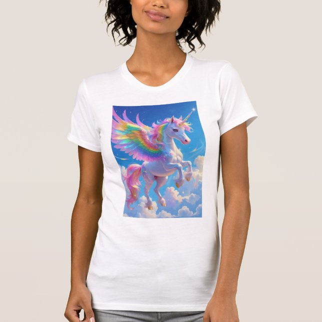Rainbow Winged Prancing Unicorn T-Shirt (Vorderseite)