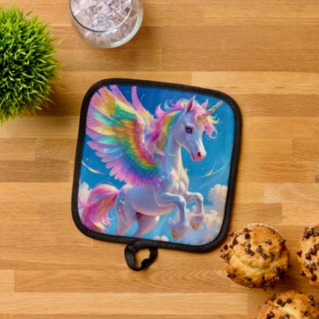 Rainbow Winged Prancing Unicorn Topflappen (Von Creator hochgeladen)