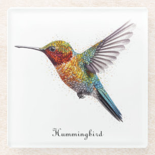 Rainbow Wings: Lebendige Kolibri-Kunst, individuel Glasuntersetzer
