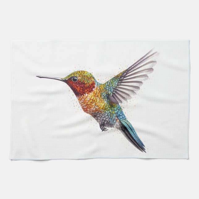 Rainbow Wings: Lebhafte Hummingbird Art Geschirrtuch (Horizontal)