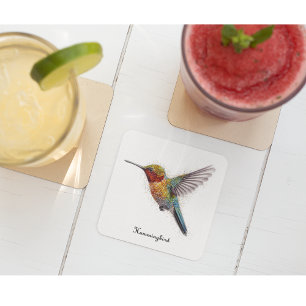 Rainbow Wings: Lebhafte Hummingbird Art, kundenspe Glasuntersetzer