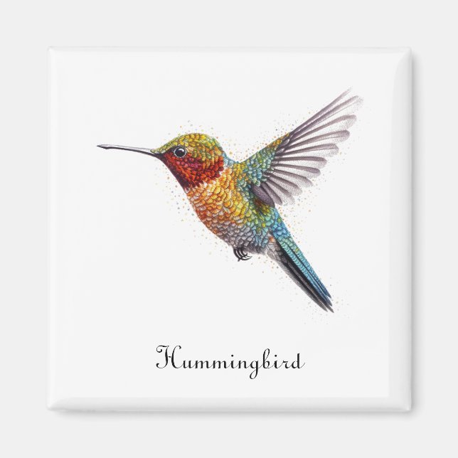 Rainbow Wings: Lebhafte Hummingbird Art, kundenspe Magnet (Vorne)