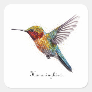 Rainbow Wings: Lebhafte Hummingbird Art, kundenspe Quadratischer Aufkleber