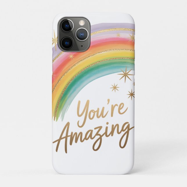 Rainbow with Gold Glitter and "You're Amazing"Text Case-Mate iPhone Hülle (Rückseite)