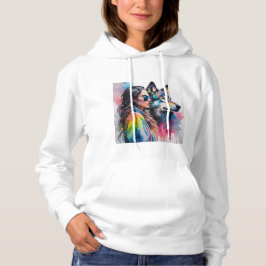Rainbow Wolf und Girl Hoodie