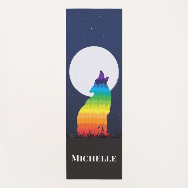Rainbow Wolf und Moon Personalisiert Yoga Mat Yogamatte (Vorderseite)