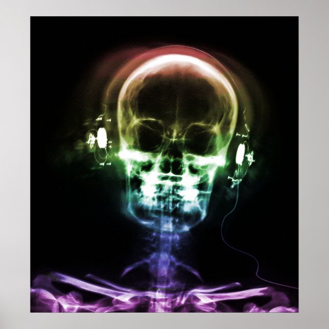 Rainbow X-Ray Music Headphones Skelett Poster (Vorne)