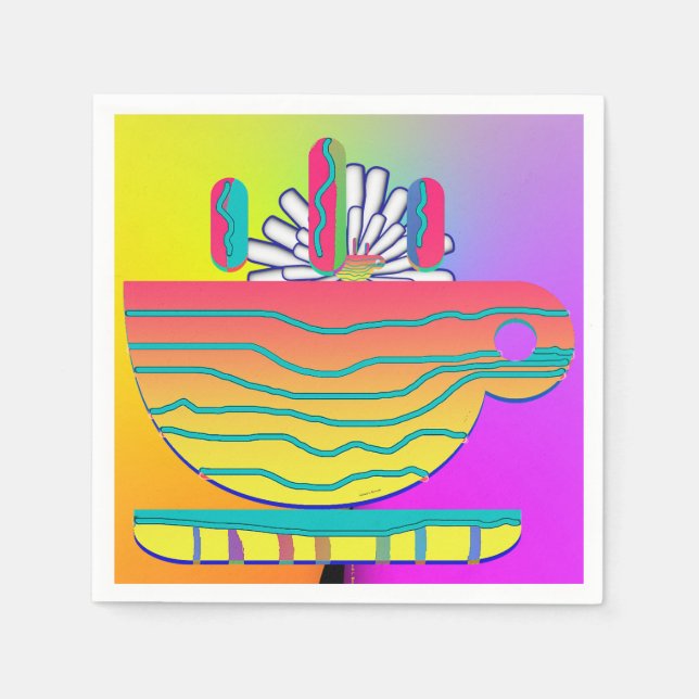 Rainbow Yellow Cup Saucer Partys Cocktail Serviette (Vorderseite)