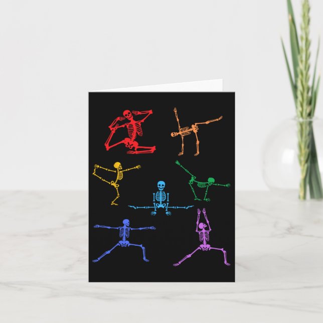 Rainbow Yoga Skeleton Übungsknochen Halloween Teil Karte (Vorderseite)