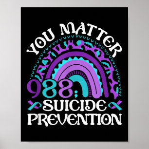 Rainbow You 988 Suicide Prevention Awareness Ribbo Poster