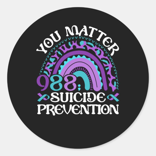 Rainbow You Matter 988 Suicide Prevention Awarenes Runder Aufkleber (Vorderseite)