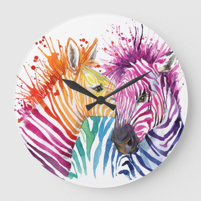 Rainbow zebra, Aquarellbilder. Große Wanduhr (Vorderseite)