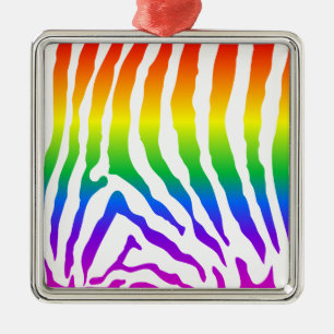 Rainbow Zebra Pattern Silbernes Ornament