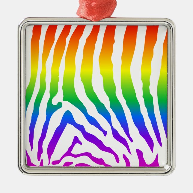 Rainbow Zebra Pattern Silbernes Ornament (Vorne)