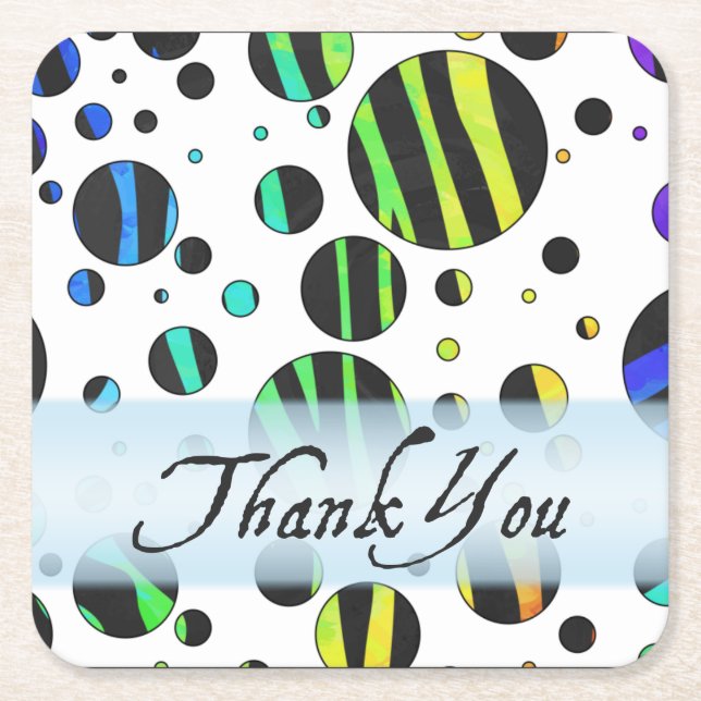 Rainbow Zebra Polka Dot Pattern Vielen Dank Rechteckiger Pappuntersetzer (Vorderseite)