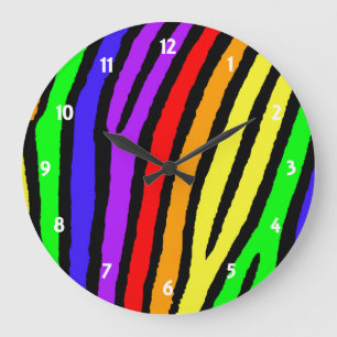 Rainbow Zebra Print Große Wanduhr