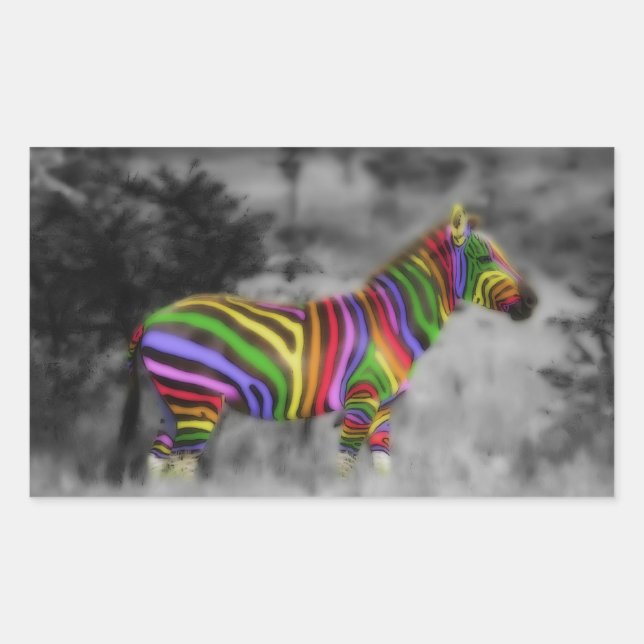 Rainbow Zebra Rechteckiger Aufkleber (Vorderseite)