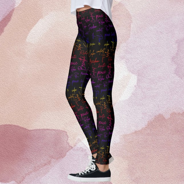 Rainbow Zen Farbige Yoga Meditation Worte Leggings (Von Creator hochgeladen)