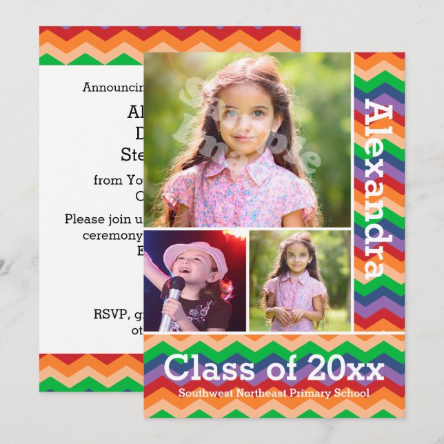Rainbow Zickzack Kid's Foto Abschluss Preschool/K Einladung (Vorne/Hinten)
