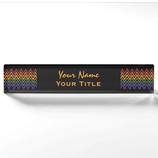 Rainbow Zickzack Pattern individuelle Name Teller Namensplakette (Vorderseite)