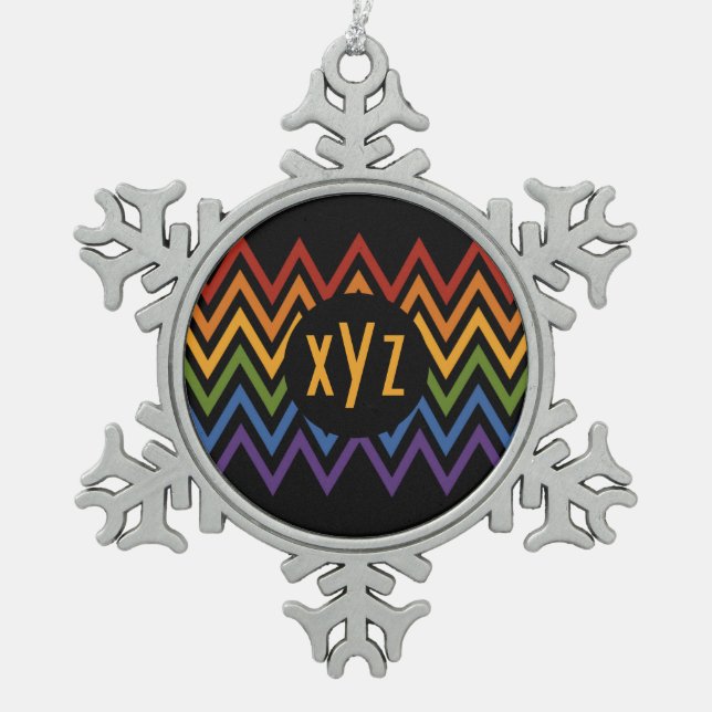 Rainbow Zickzack Pattern Sonderschmuck Schneeflocken Zinn-Ornament (Vorderseite)