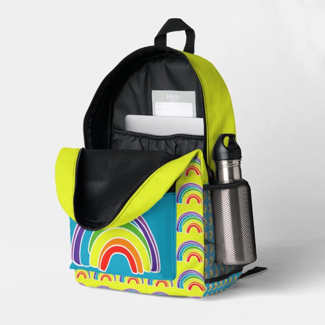 Rainbows auf einem Brunnen Bedruckter Rucksack (Rückseitige Ecke links (Offen) )