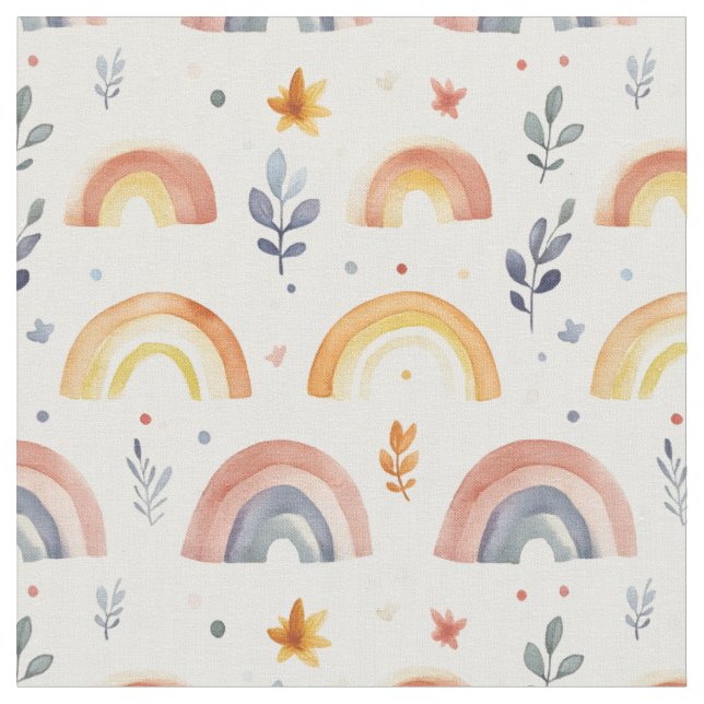 Rainbows / Blätter / Punkte auf Weiß Stoff (Nahaufnahme)