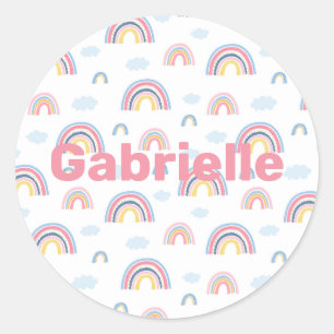 Rainbows Boho Pink Blue Yellow Fun Girlaname Runder Aufkleber
