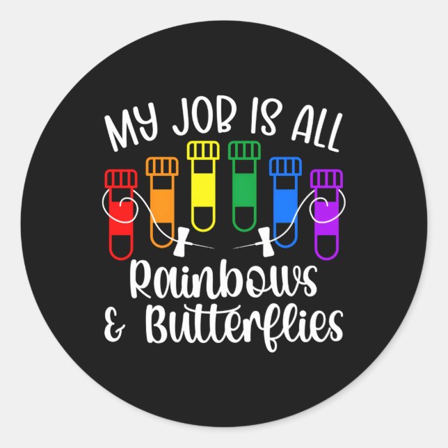 Rainbows Butterfets Phlebotomist Phlebotomy Tech Runder Aufkleber (Vorderseite)