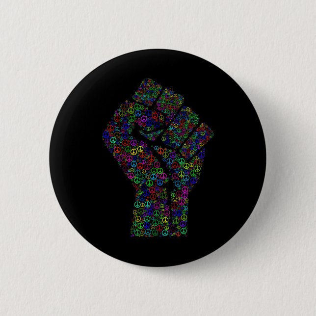 Rainbows der Faust-Friedenszeichen-Liebe des Aktiv Button (Vorderseite)