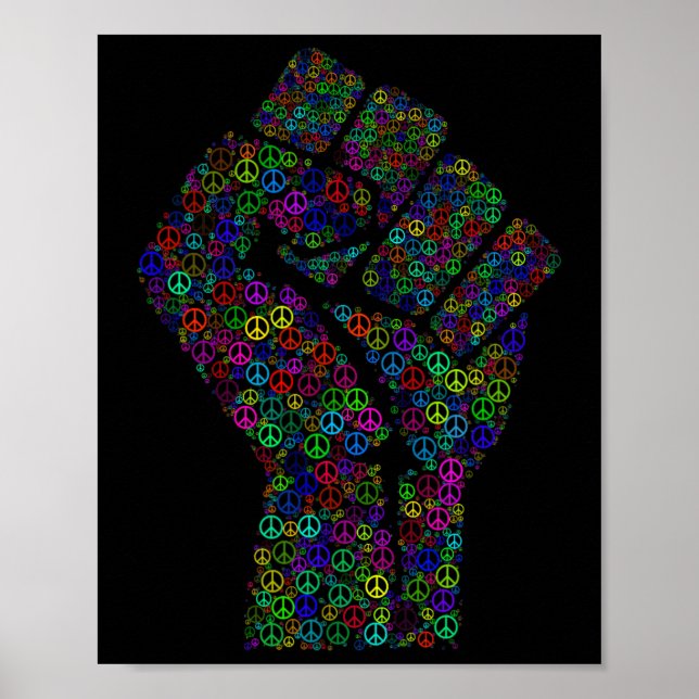 Rainbows der Faust-Friedenszeichen-Liebe des Aktiv Poster (Vorne)