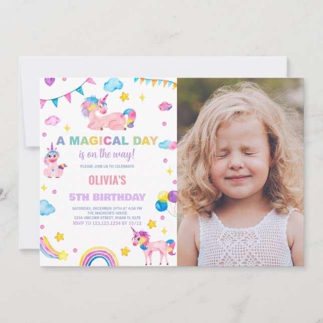 Rainbows Flags Unicorn Birthday Einladungen Foto (Vorderseite)