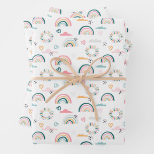 Rainbows & Herz-Muster Geschenkpapier Set
