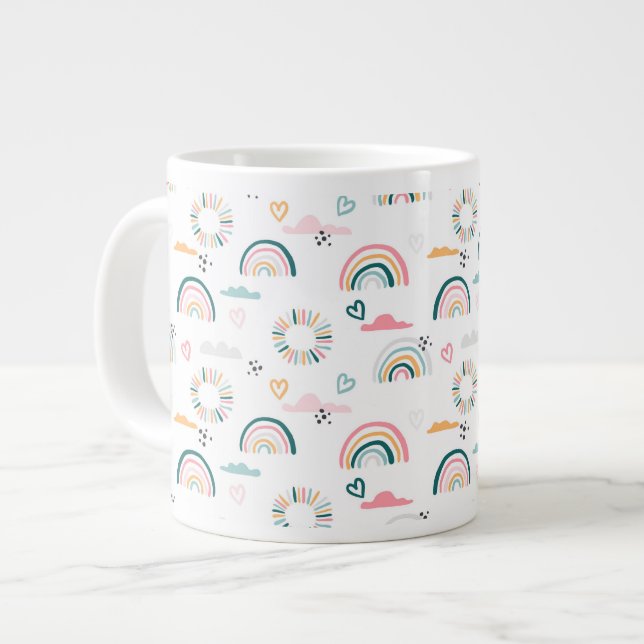Rainbows & Herz-Muster Jumbo-Tasse (Vorderseite Links)