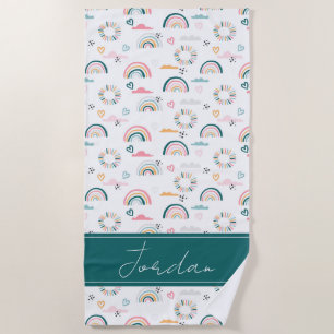 Rainbows & Herz-Muster Strandtuch