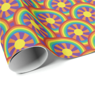 Rainbows im Stil der 70er Jahre und Muster der Sun Geschenkpapier