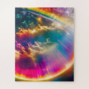 Rainbows Light Shine From Clouds in Starry Sky