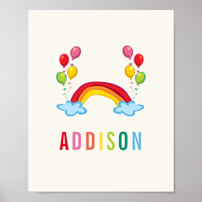 Rainbows und Balloons Individuelle Name Farbiges K Poster (Vorne)