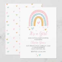 Rainbows und Hearts Girl Babydusche Pastell Einladung