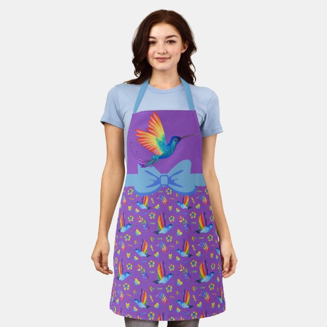 Rainbows und Liebe Humming Bird Schürze Eggplant (Getragen)