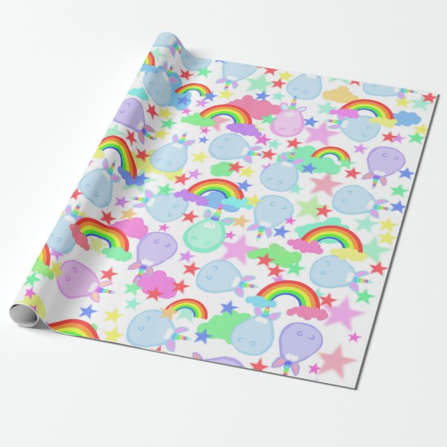 Rainbows und Unicorn, Niedliches Cartoon-Wrapping- Geschenkpapier (Ungerollt)