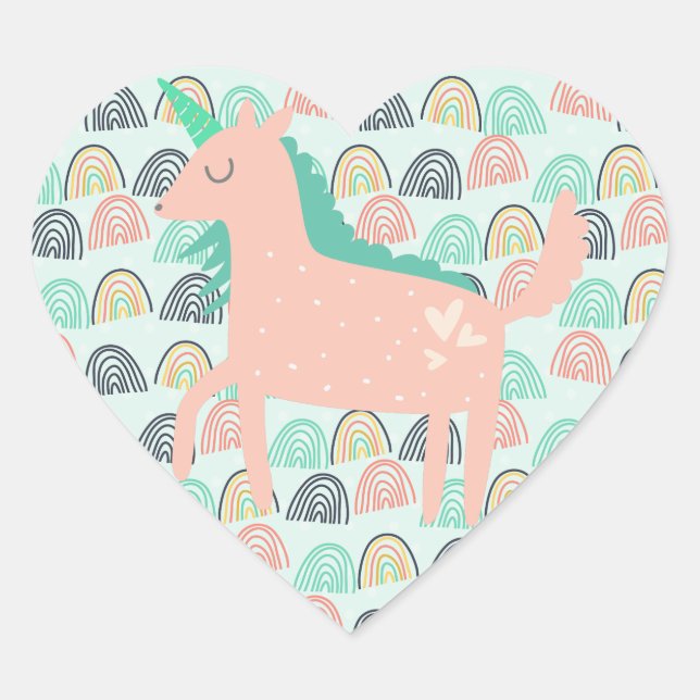 Rainbows und Unicorns Herz-Aufkleber (Vorderseite)