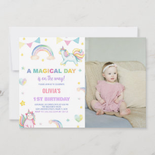 Rainbows Unicorn Anniversaire Invitations avec pho