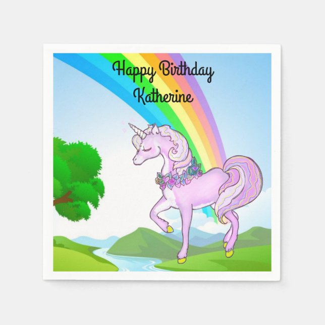 Rainbows & Unicorns Girl's Birthday Party Serviette (Vorderseite)