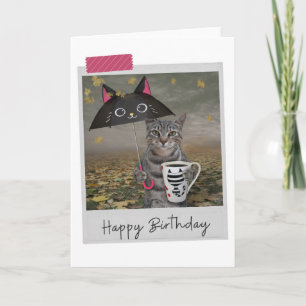 Rainday Coffee Tabby Cat Funny Birthday Card Karte