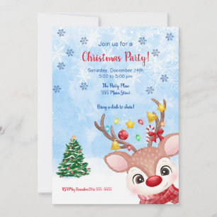 Raindeer watercolor invitation de fête de Noël