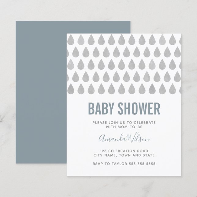 Raindrop Dusty Blue Gray Watercolor Babydusche in (Vorne/Hinten)